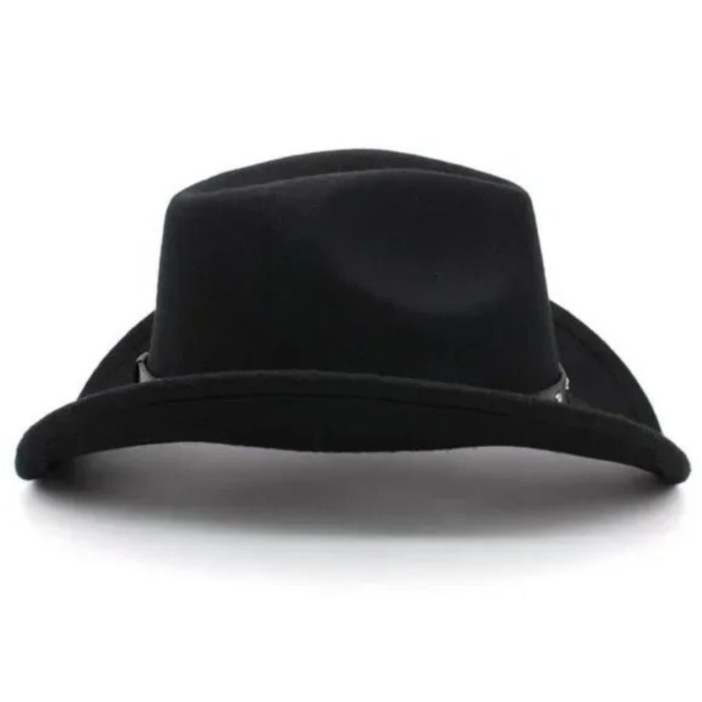 NEW Black Silver Stud Leather Band Embellished Felt Cowboy Cowgirl Western Hat - Picture 7 of 12